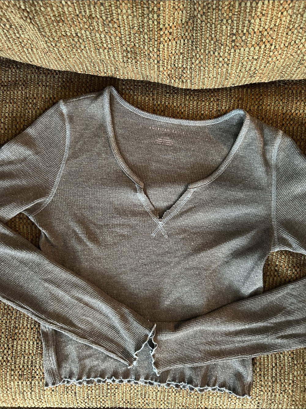 American Eagle Outfitters Long Sleeve Thermal Top in Gray